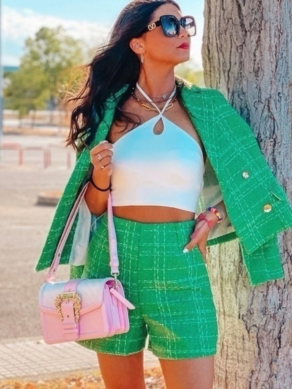 Zara Green Tweed Short